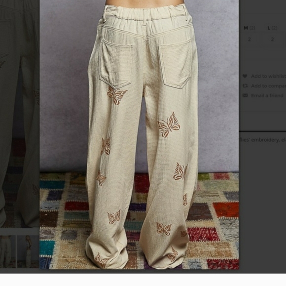 POL Beige Wide Leg Pants with Butterfly Embroidery - Picture 3 of 9